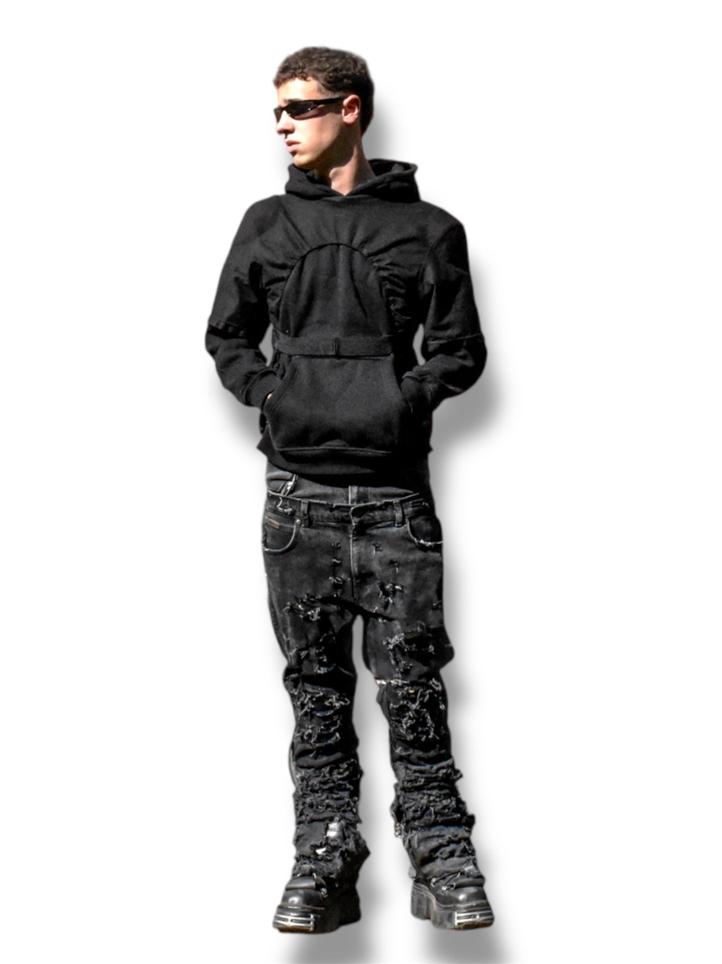 Layered and STRIPED HOODIE BLACK