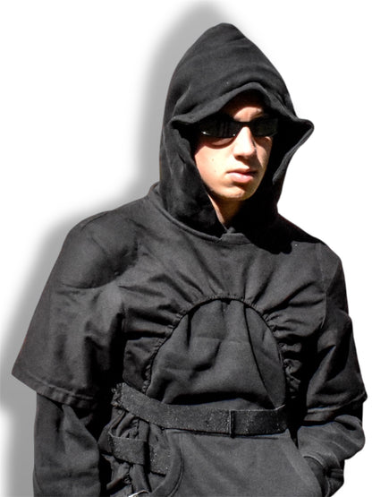 Layered and STRIPED HOODIE BLACK