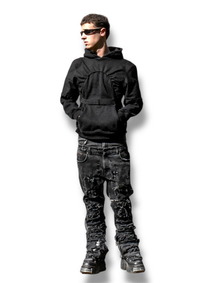 Layered and STRIPED HOODIE BLACK
